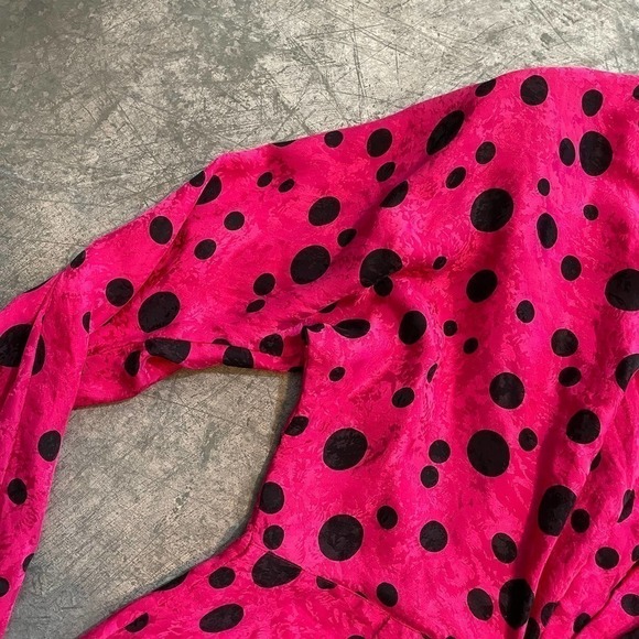Vintage 80s Michelle Stuart Silk Pink Black Polka Dot Peplum Blouse Shirt 6 - Picture 3 of 13